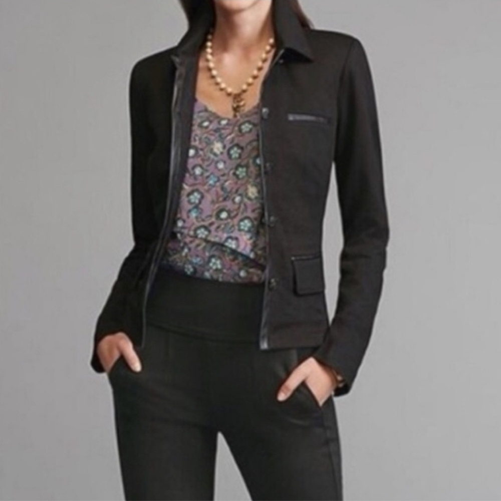 ❤️ CABI TUDOR PONTE KNIT VEGAN LEATHER TRIM JACKET, SMALL